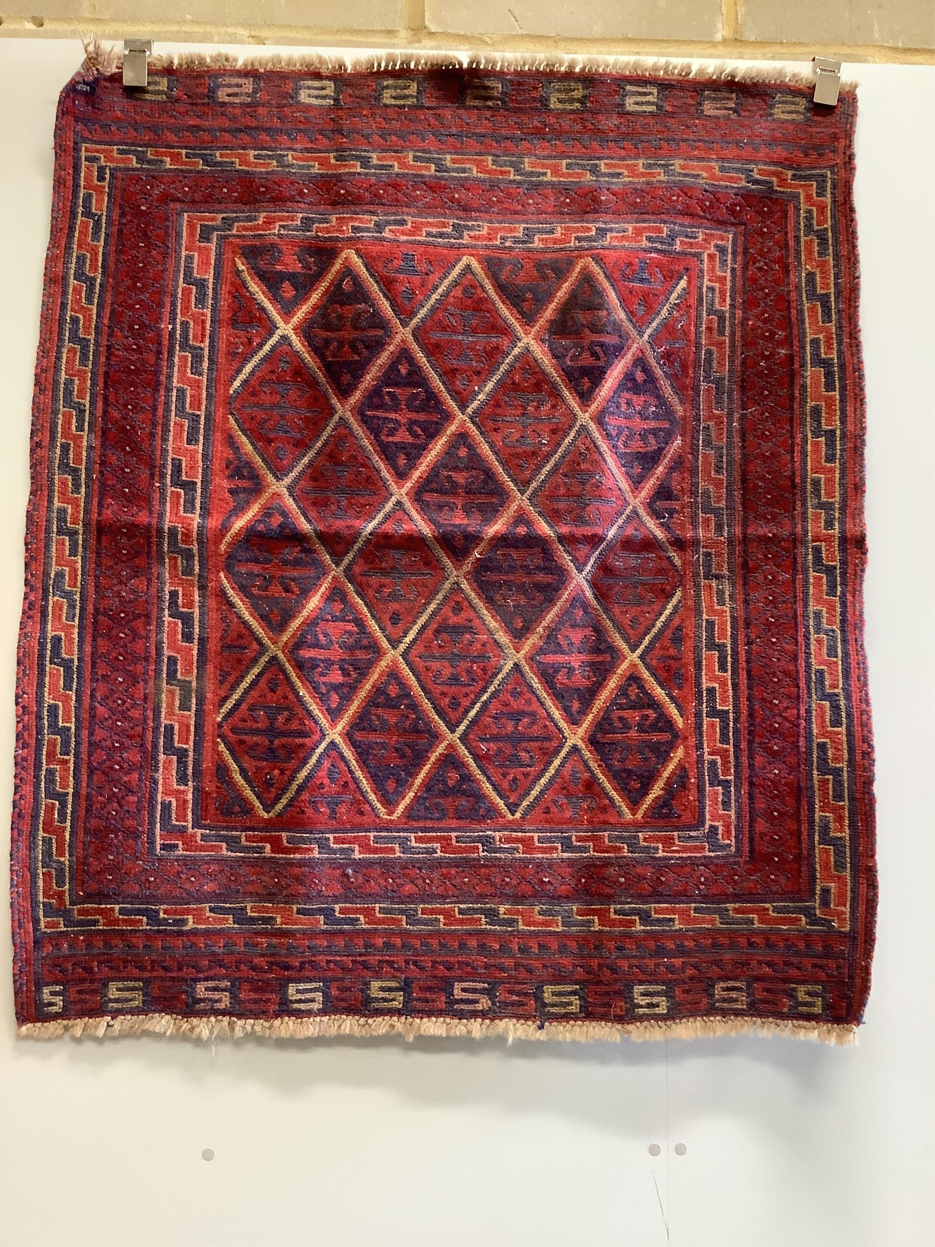 A Belouch prayer rug and an Afghan rug, larger 136 x 87cm. Condition - fair